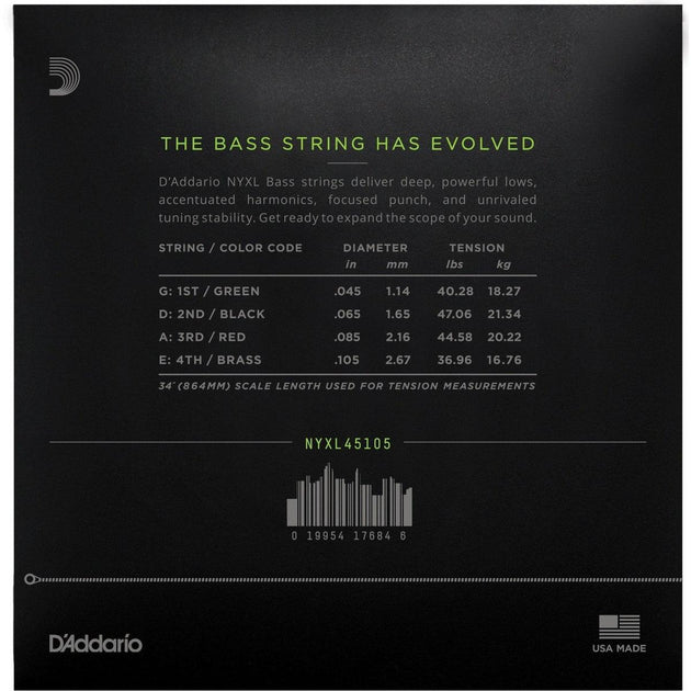 D'Addario NYXL Long Scale Bass Strings | Medium Bottom